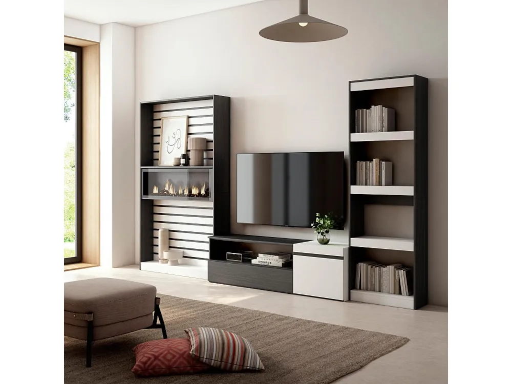 Meubels voor woonkamer, 320x186x35cm, Elektrische haard, Wit en Zwart Skraut Home