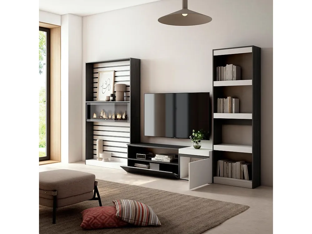 Meubels voor woonkamer, 320x186x35cm, Elektrische haard, Wit en Zwart Skraut Home