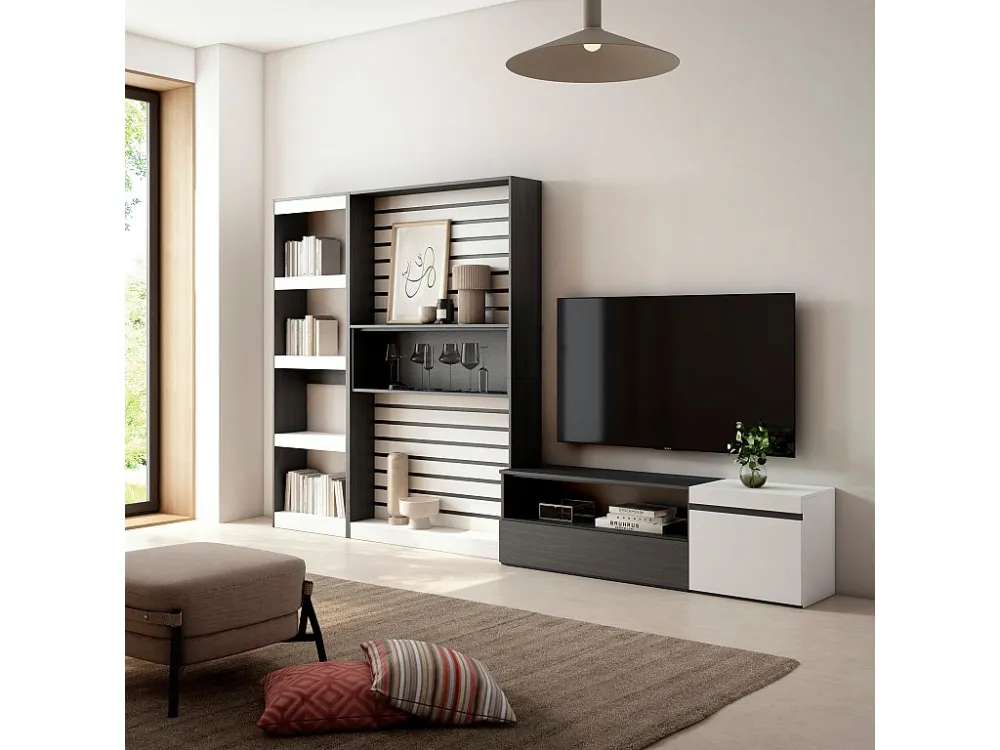 Meubels voor woonkamer, 320x186x35cm, TV-Tafel, Wit en Zwart Skraut Home
