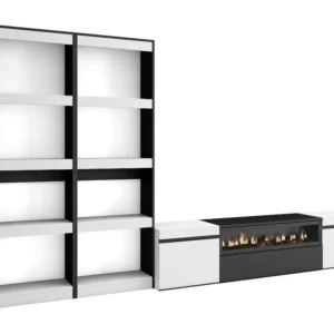 Meubels voor woonkamer, 320x186x35cm, Voor tv's tot 80", Elektrische haard, Wit en Zwart Skraut Home