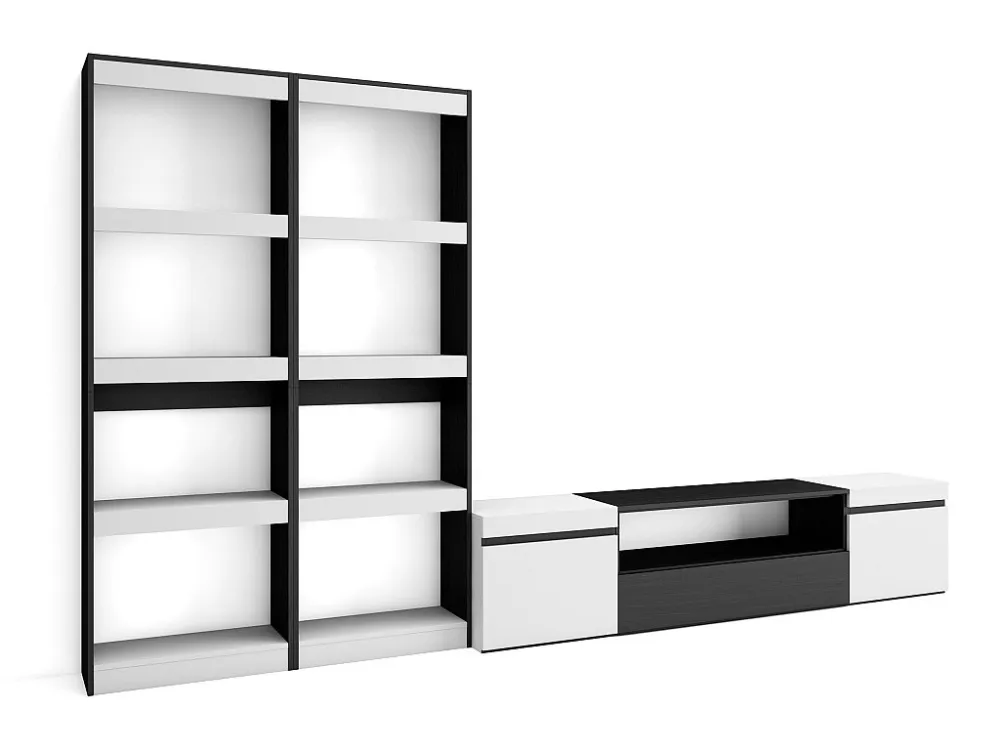 Meubels voor woonkamer, 320x186x35cm, Voor tv's tot 80", TV-Tafel, Wit en Zwart Skraut Home