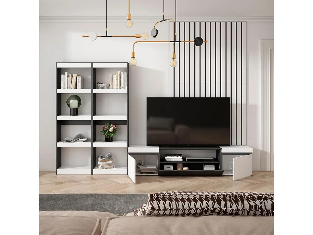 Meubels voor woonkamer, 320x186x35cm, Voor tv's tot 80", TV-Tafel, Wit en Zwart Skraut Home