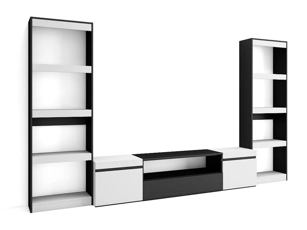 Meubels voor woonkamer, 320x186x35cm, Voor tv's tot 80", TV-Tafel, Wit en Zwart Skraut Home