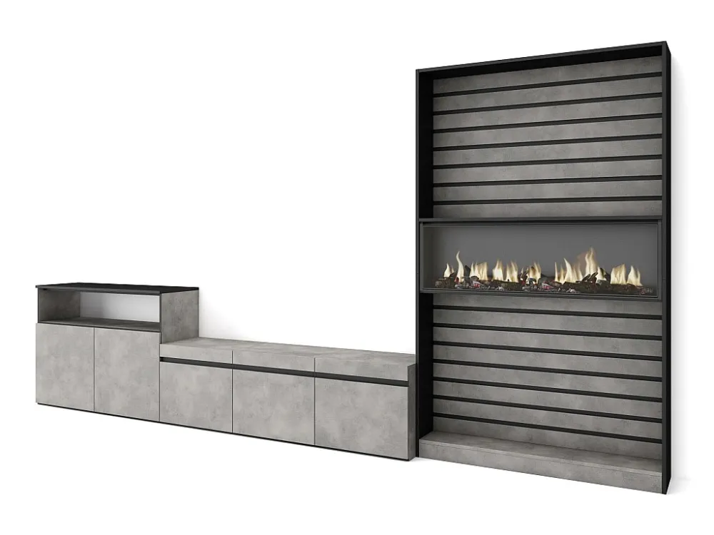 Meubels voor woonkamer, 360x186x35cm, Voor tv's tot 65", Elektrische haard, Cement Skraut Home
