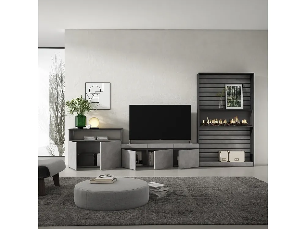 Meubels voor woonkamer, 360x186x35cm, Voor tv's tot 65", Elektrische haard, Cement Skraut Home