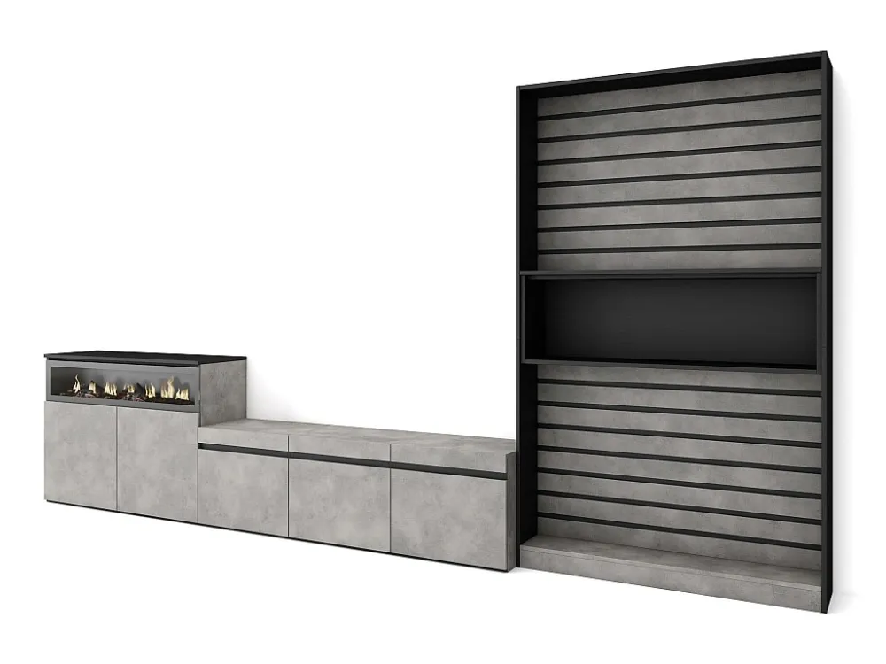 Meubels voor woonkamer, 360x186x35cm, Voor tv's tot 65", Elektrische haard, Cement Skraut Home