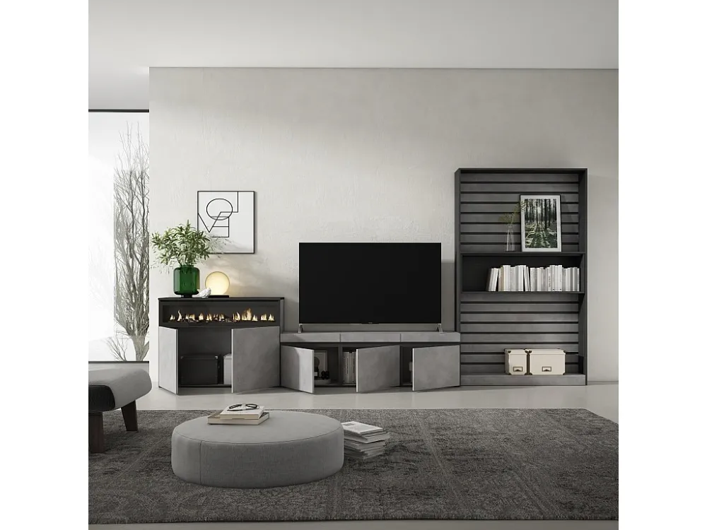 Meubels voor woonkamer, 360x186x35cm, Voor tv's tot 65", Elektrische haard, Cement Skraut Home