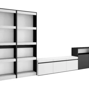 Meubels voor woonkamer, 370x186x35cm, Voor tv's tot 65", TV-Tafel, Wit en Zwart Skraut Home
