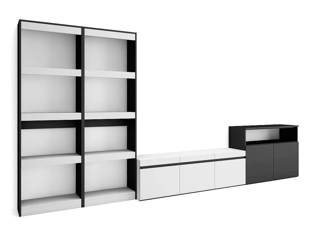 Meubels voor woonkamer, 370x186x35cm, Voor tv's tot 65", TV-Tafel, Wit en Zwart Skraut Home