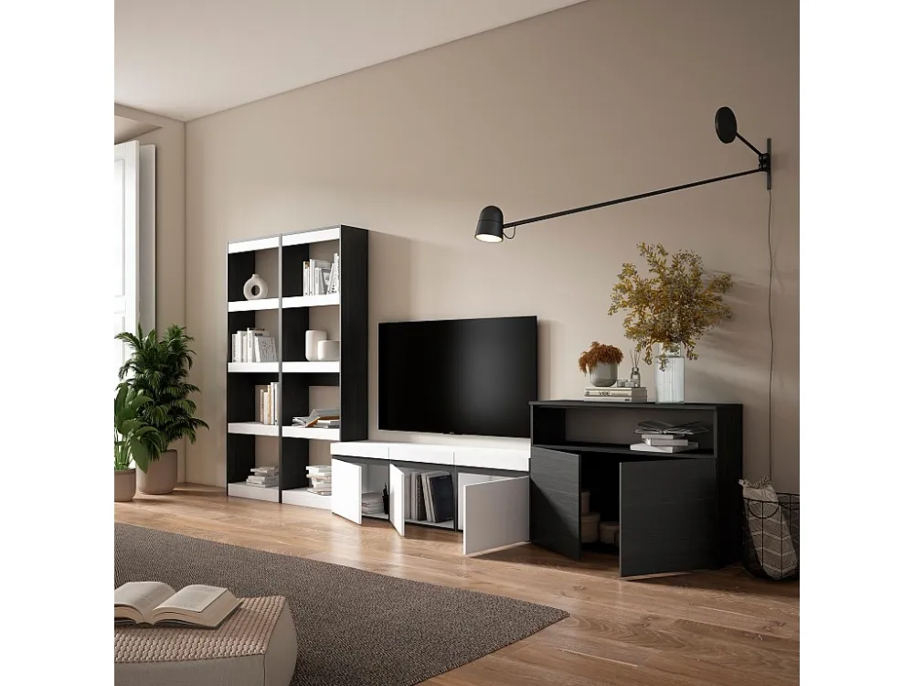 Meubels voor woonkamer, 370x186x35cm, Voor tv's tot 65", TV-Tafel, Wit en Zwart Skraut Home