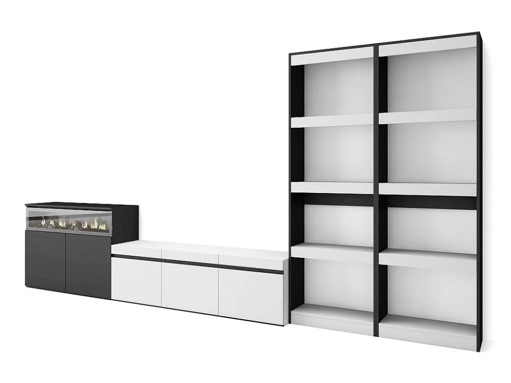 Meubels voor woonkamer, 370x186x35cm, Voor tv's tot 65", Elektrische haard, Wit en Zwart Skraut Home