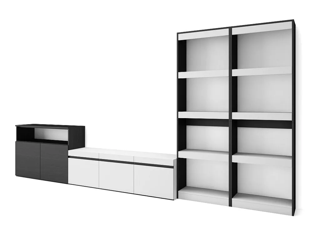 Meubels voor woonkamer, 370x186x35cm, Voor tv's tot 65", TV-Tafel, Wit en Zwart Skraut Home