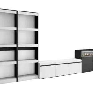 Meubels voor woonkamer, 370x186x35cm, Voor tv's tot 65", Elektrische haard, Wit en Zwart Skraut Home