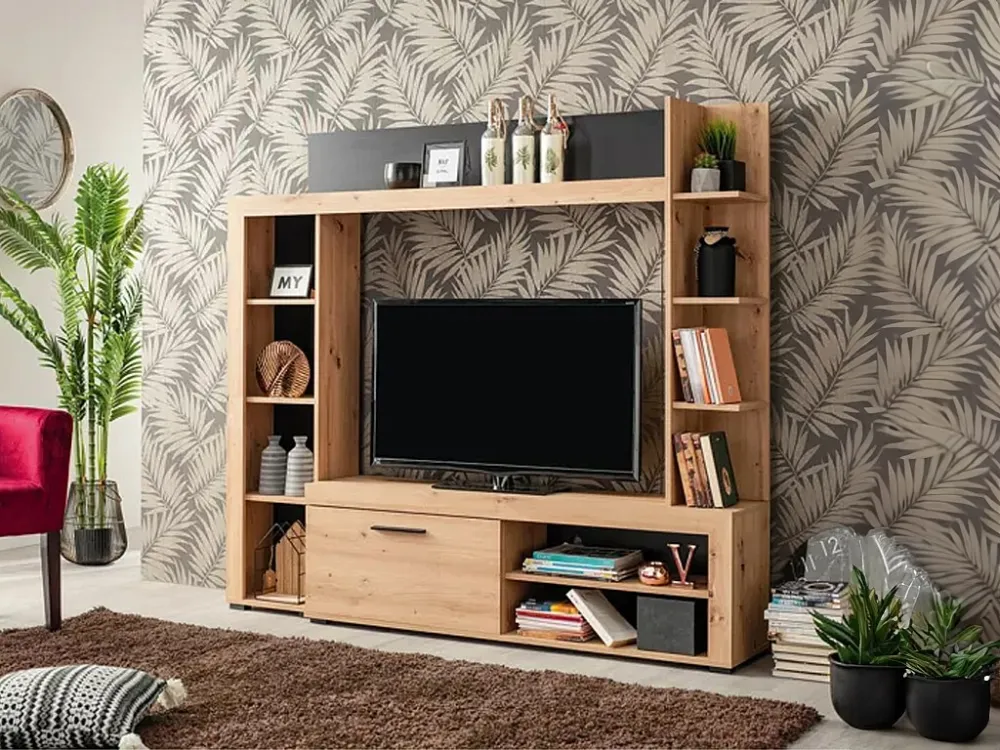 Tv-wand met opbergruimte BALTIMORE - Kleur: eikenhout