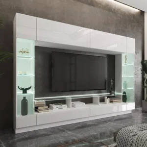 TV-wand met opbergruimte en LED's - Gelakt wit - BRIANO