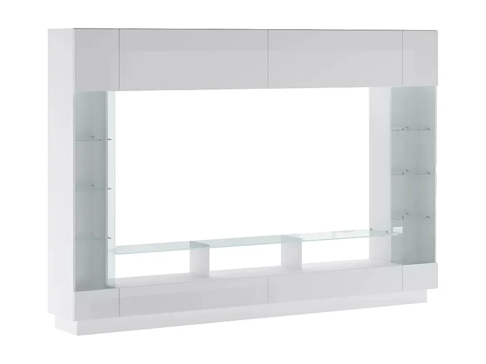 TV-wand met opbergruimte en LED's - Gelakt wit - BRIANO