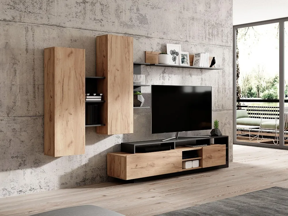 TV-wand met opbergruimte - Natuurlijk en antraciet - IDESIA - Koop nu goedkoop online