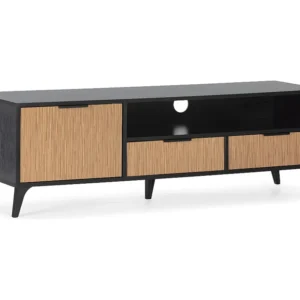 Tv-meubel Denis met 1 deur en 2 laden, zwart/houtkleurig. VS Venta-stock