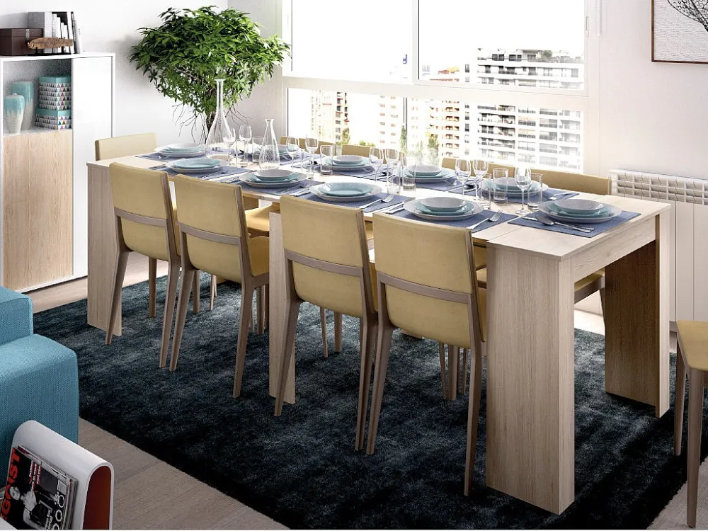 Uittrekbare sidetable tafel ONEGA - 10 couverts - 4 verlengstukken - Eiken