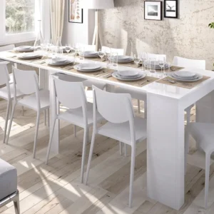 Uittrekbare sidetable tafel ONEGA - 10 couverts - 4 verlengstukken - Kleur: wit