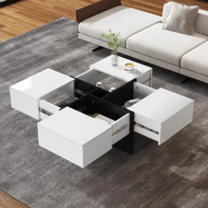 Salontafel met 4 verborgen vakken - 70 x 70 x 35 cm - spaanplaat - wit Merax