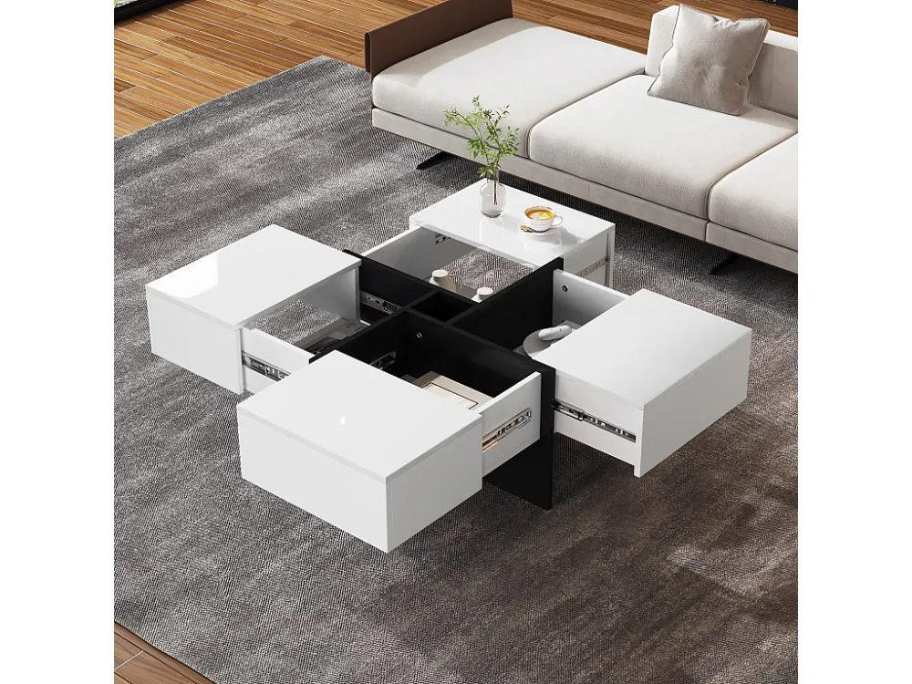 Salontafel met 4 verborgen vakken - 70 x 70 x 35 cm - spaanplaat - wit Merax