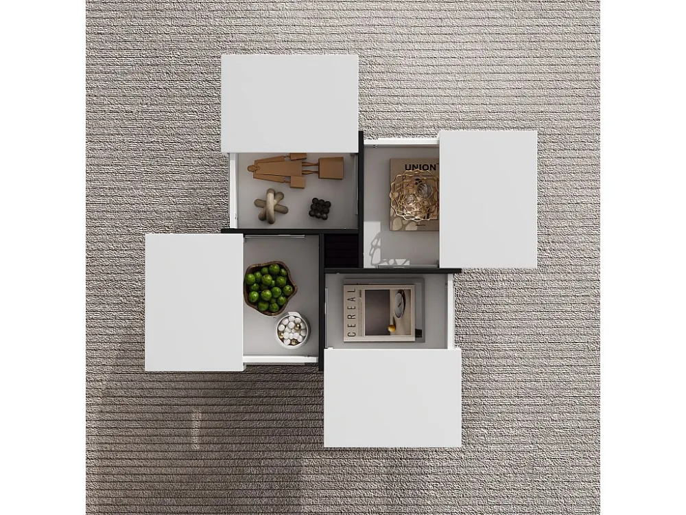Salontafel met 4 verborgen vakken - 70 x 70 x 35 cm - spaanplaat - wit Merax