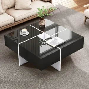 Salontafel met 4 verborgen vakken - 70 x 70 x 35 cm - spaanplaat - zwart Merax