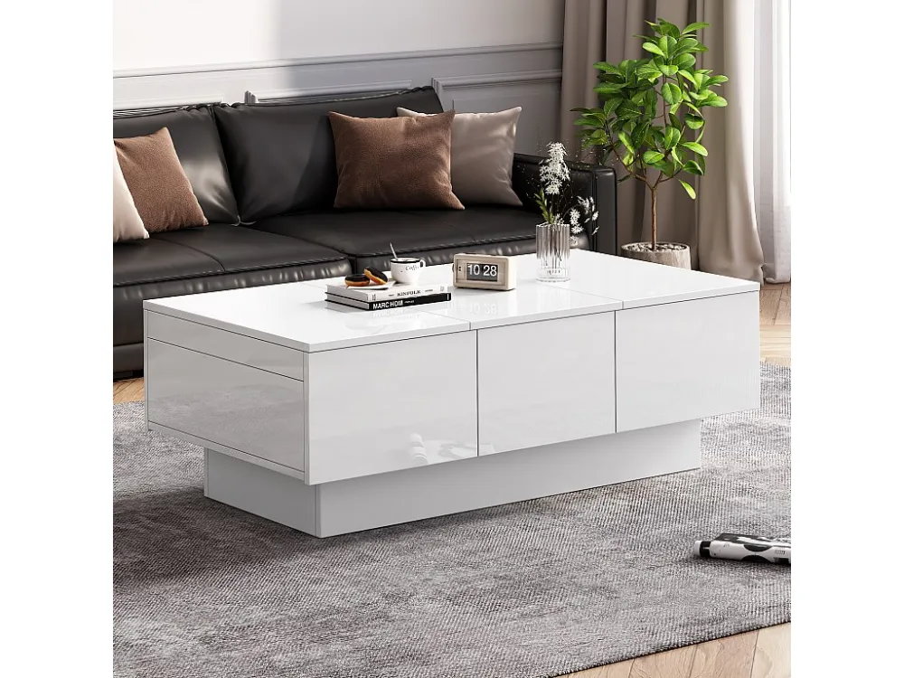 Uitschuifbare salontafel met 2 lades en 2 verborgen vakken - 100 x 55 x 35 cm - spaanplaat - glanzend wit Merax