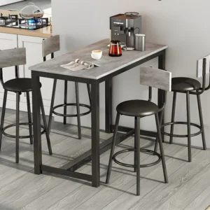 Tafel en 4 stoelenset - rechthoekige tafel - Zwart en Grijs ModernLuxe