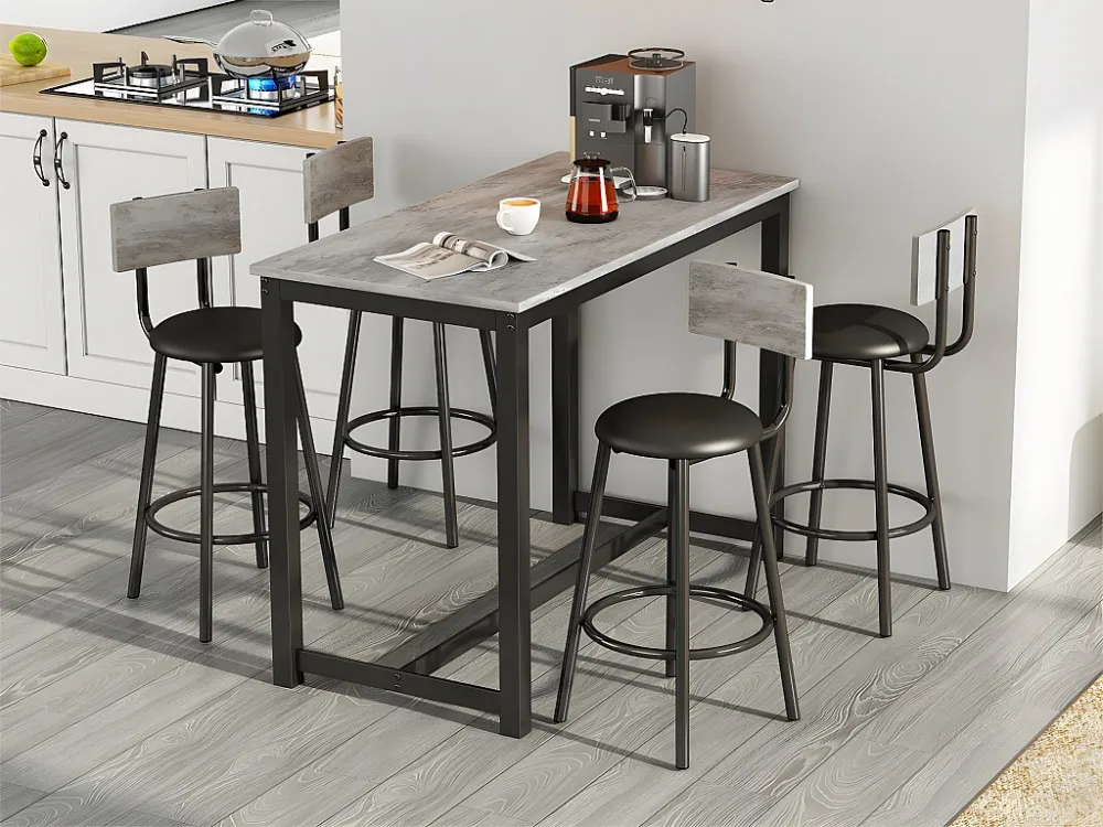 Tafel en 4 stoelenset - rechthoekige tafel - Zwart en Grijs ModernLuxe