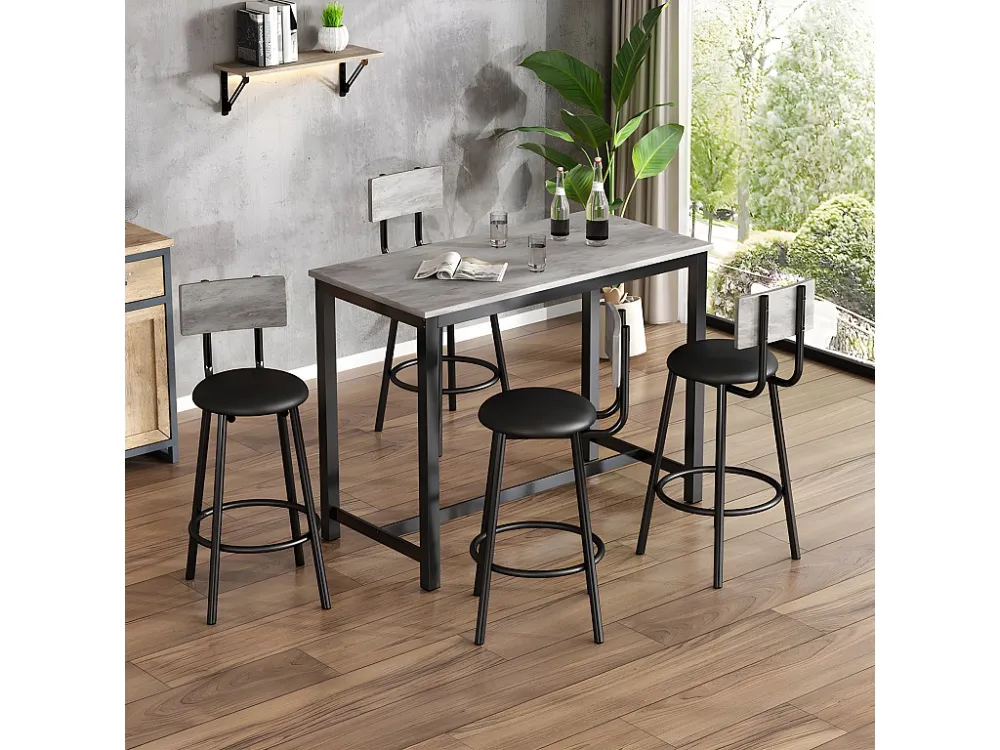 Tafel en 4 stoelenset - rechthoekige tafel - Zwart en Grijs ModernLuxe
