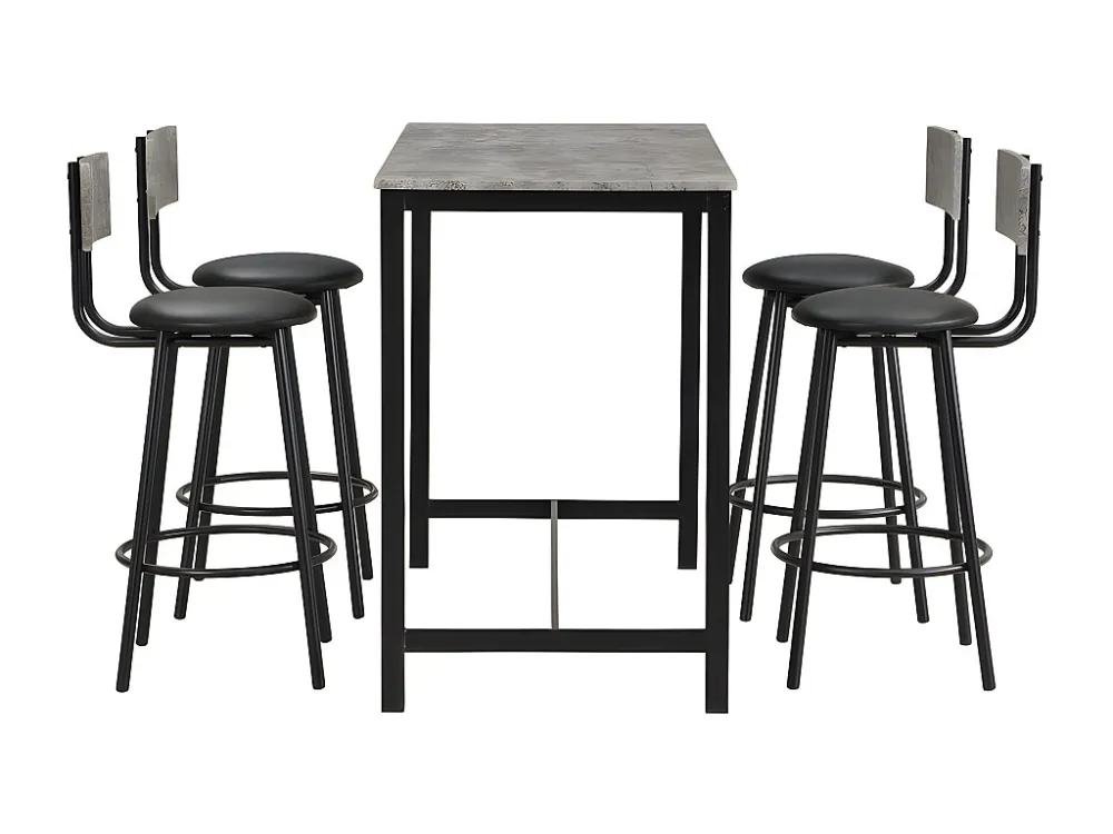 Tafel en 4 stoelenset - rechthoekige tafel - Zwart en Grijs ModernLuxe
