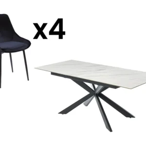 Set eettafel ALBINA + 4 stoelen MASURIE - Wit & zwart - Koop nu eenvoudig en goedkoop