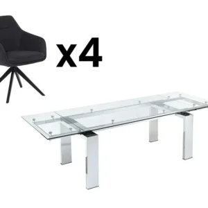 Set eettafel LUBANA + 4 stoelen MUSE - Chroom & antraciet - Koop nu eenvoudig en goedkoop
