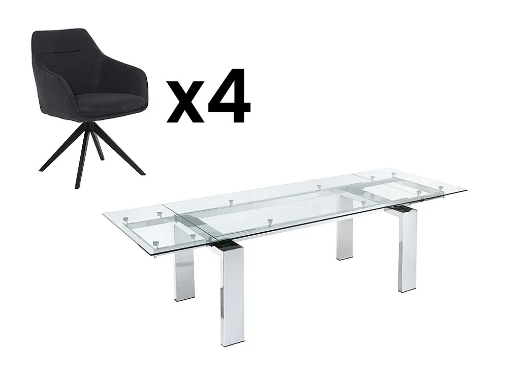 Set eettafel LUBANA + 4 stoelen MUSE - Chroom & antraciet - Koop nu eenvoudig en goedkoop