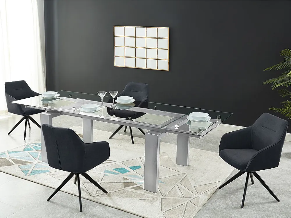 Set eettafel LUBANA + 4 stoelen MUSE - Chroom & antraciet - Koop nu eenvoudig en goedkoop