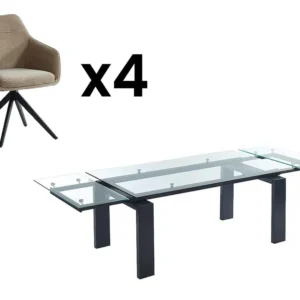 Set eettafel LUBANA + 4 stoelen MUSE - Zwart & beige - Koop nu eenvoudig en goedkoop