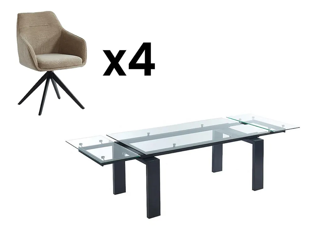 Set eettafel LUBANA + 4 stoelen MUSE - Zwart & beige - Koop nu eenvoudig en goedkoop