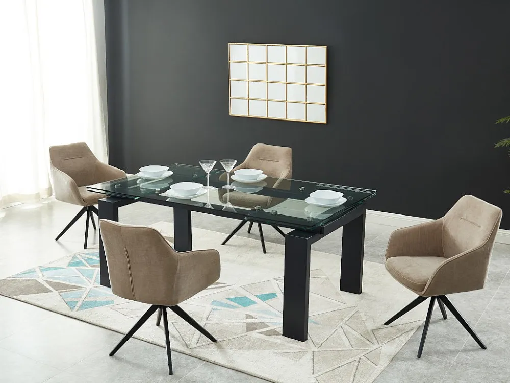 Set eettafel LUBANA + 4 stoelen MUSE - Zwart & beige - Koop nu eenvoudig en goedkoop