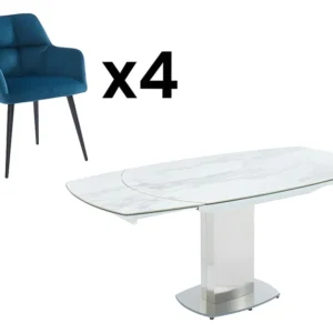 Set "eetkamer": Tafel TALICIA + 4 stoelen PEGA - Wit & blauw - Koop nu eenvoudig online