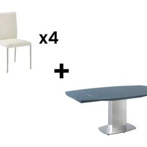 Set tafel + 4 stoelen TALICIA - Kleur: grijs en wit
