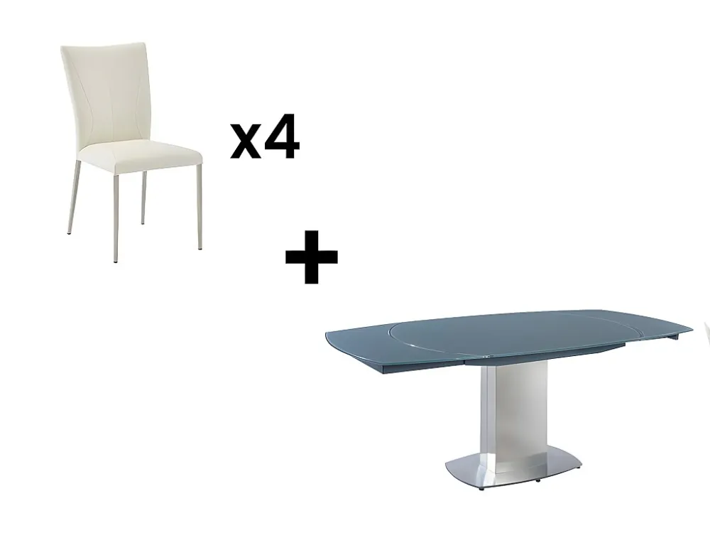 Set tafel + 4 stoelen TALICIA - Kleur: grijs en wit