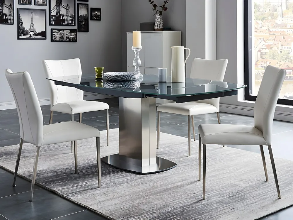 Set tafel + 4 stoelen TALICIA - Kleur: grijs en wit