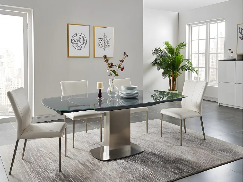 Set tafel + 4 stoelen TALICIA - Kleur: grijs en wit