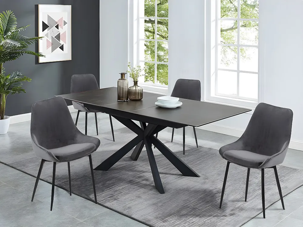 Tafelset ALBINA + 4 stoelen MASURIE - Antraciet - Koop nu eenvoudig en goedkoop online