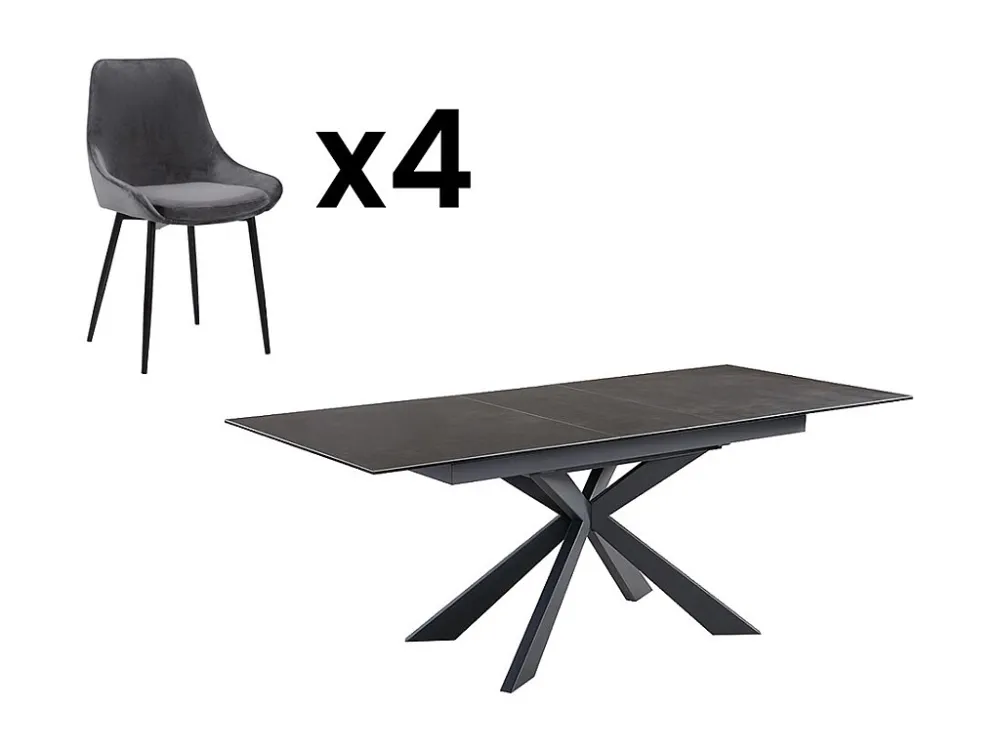 Tafelset ALBINA + 4 stoelen MASURIE - Antraciet - Koop nu eenvoudig en goedkoop online