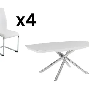 Tafelset CAMELIA + 4 stoelen PAULINE - Wit - Koop nu eenvoudig en goedkoop online