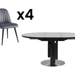 Tafelset KALEA + 4 stoelen ELEANA - Grijs - Koop nu eenvoudig en goedkoop online