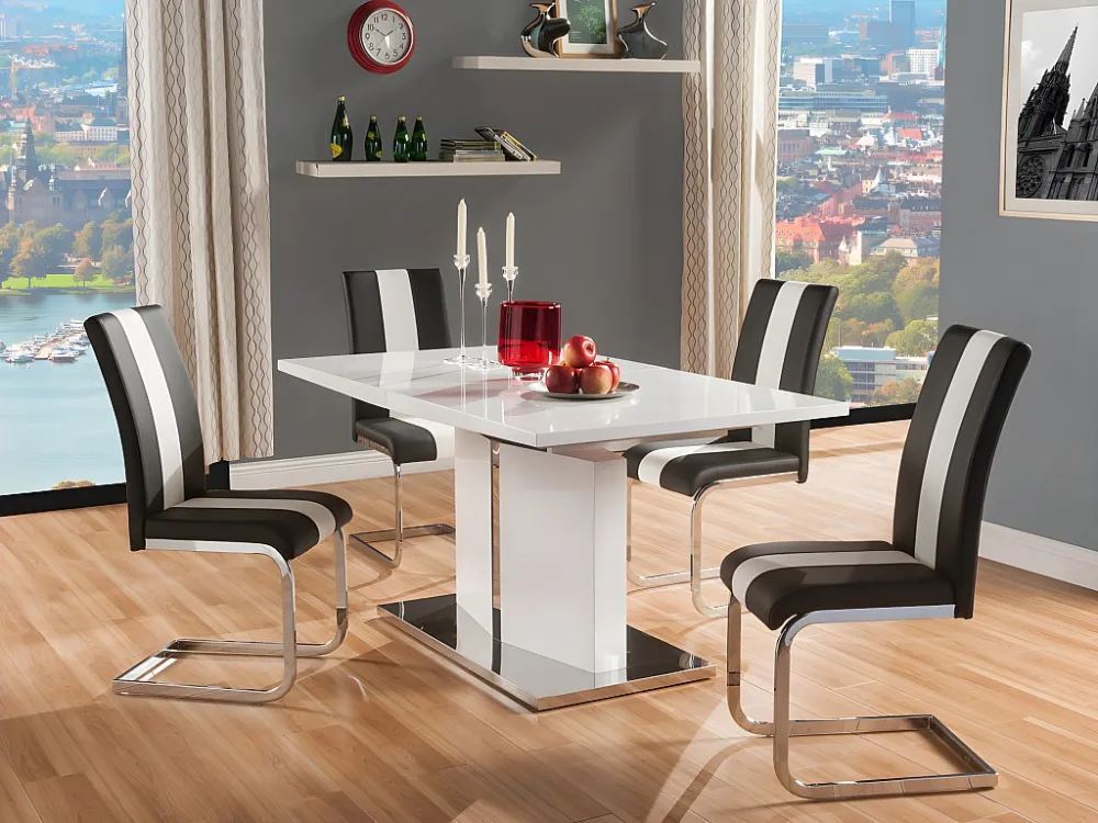 Eettafel TRINITY - Uitschuifbaar - Roestvrij staal - zwart & wit